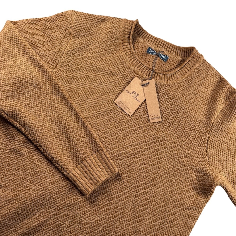 NWT Paul Jones Sweater Mens L Brown  Waffle Knit GrampCore Preppy Minimalist